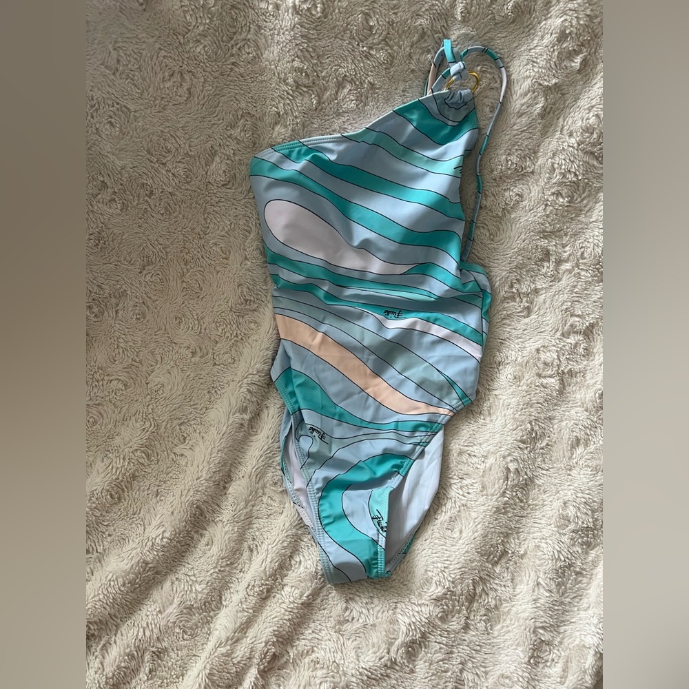 NWT Pastel Swirl One-Shoulder Swimsuit with Matching Scarf / coverup